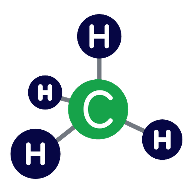 Molécula de metano: un átomo de carbono unido a cuatro de hidrógeno